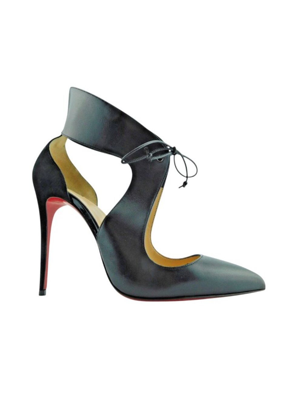 Christian Louboutin Black Leather Tie Up Pump Heels 38